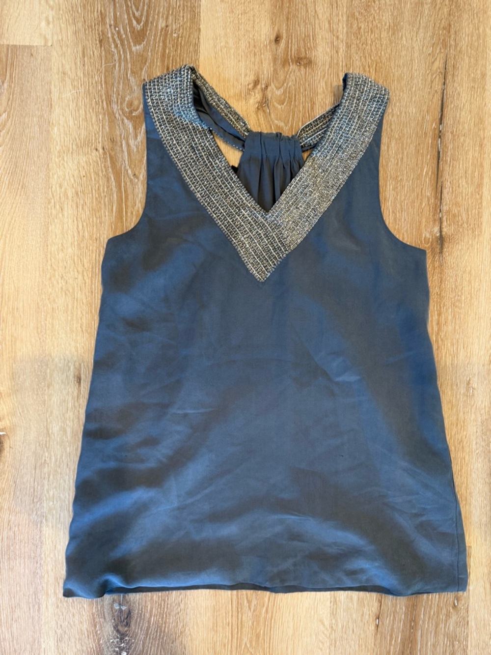 Theory dusty blue 100% silk Sleeveless V-Neck Beaded Camisole